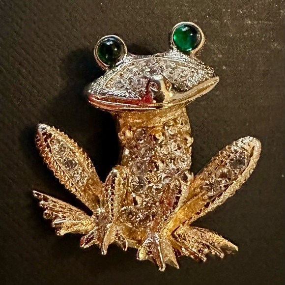 Gorgeous Piscitelli Vintage Pave Crystal Frog Brooch Pin Green Eyes - Picture 7 of 7